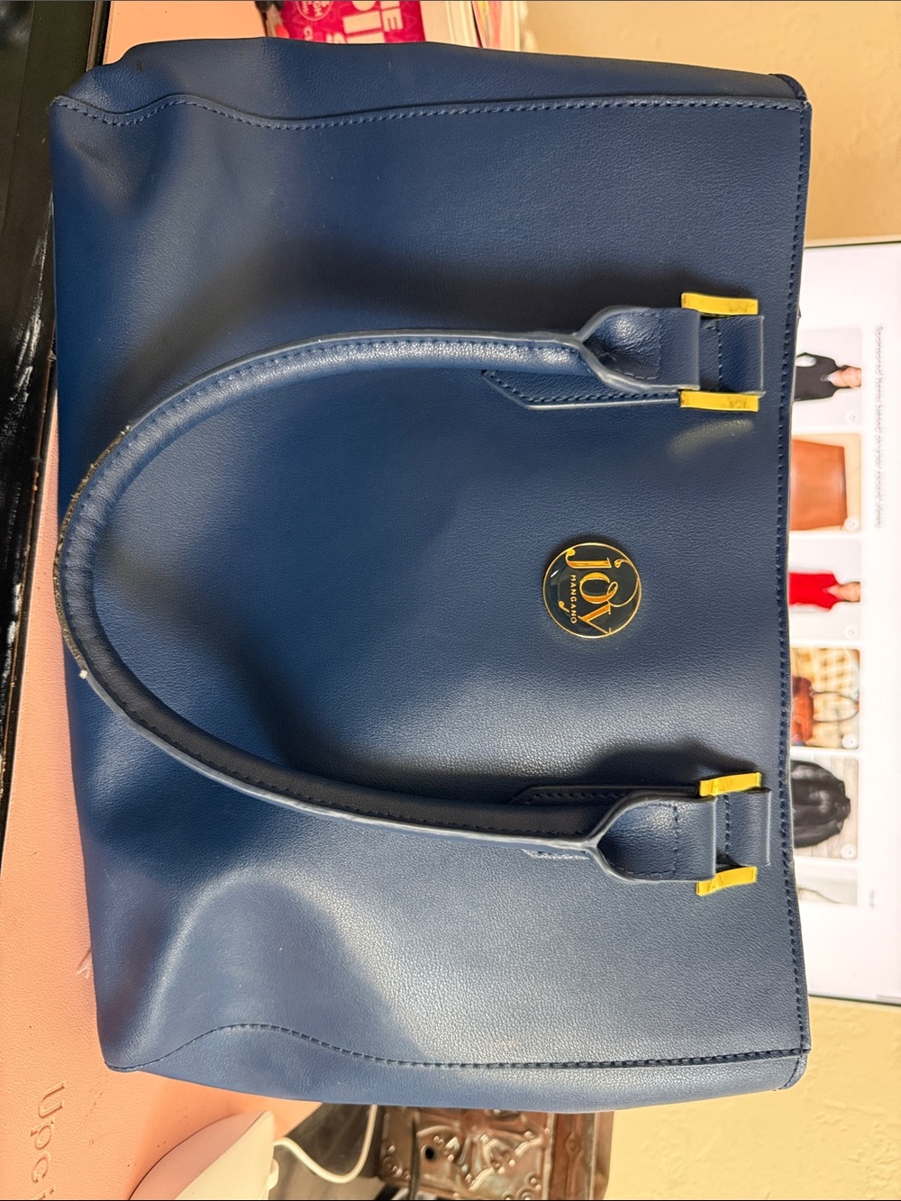 Joy Mangano Navy Tote with Gold Accents - Picture 1 of 6